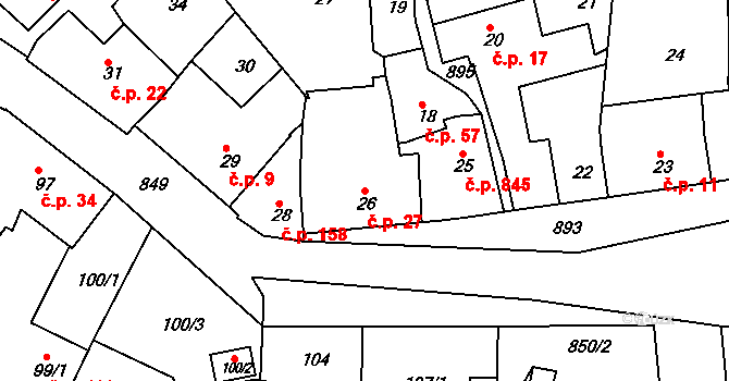 Bohnice 27, Praha na parcele st. 26 v KÚ Bohnice, Katastrální mapa