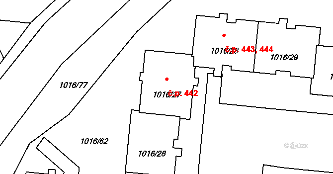 Čimice 442, Praha na parcele st. 1016/27 v KÚ Čimice, Katastrální mapa