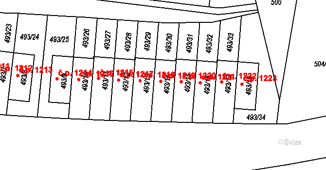 Hostivař 1219, Praha na parcele st. 493/14 v KÚ Hostivař, Katastrální mapa
