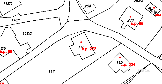 Rumburk 2-Horní Jindřichov 272, Rumburk na parcele st. 116 v KÚ Horní Jindřichov, Katastrální mapa