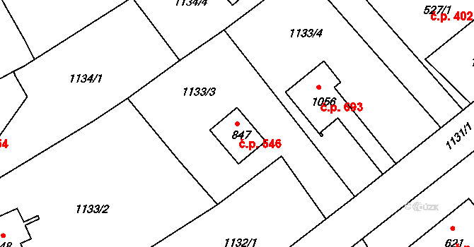 Rožmitál pod Třemšínem 546 na parcele st. 847 v KÚ Rožmitál pod Třemšínem, Katastrální mapa