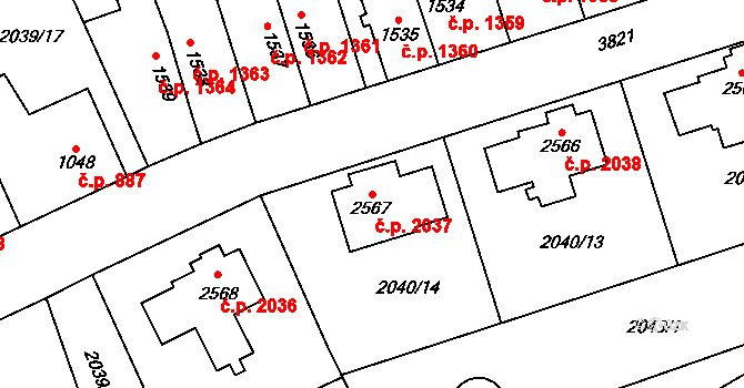 Dvůr Králové nad Labem 2037 na parcele st. 2567 v KÚ Dvůr Králové nad Labem, Katastrální mapa