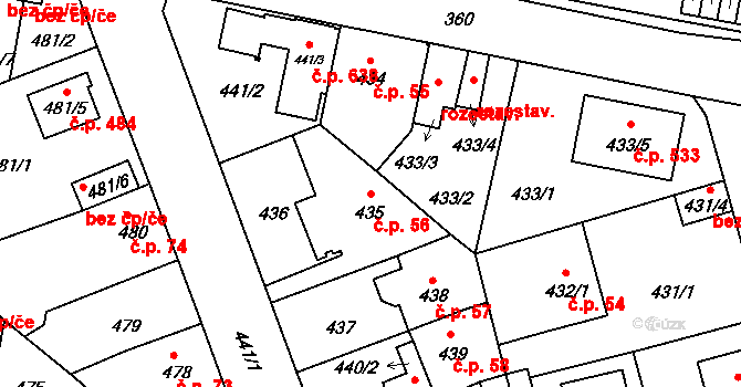 České Budějovice 4 56, České Budějovice na parcele st. 435 v KÚ České Budějovice 4, Katastrální mapa