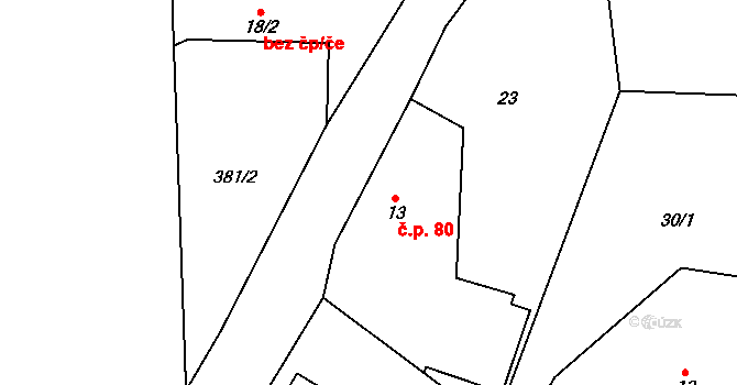 Ždírnice 80, Horní Olešnice na parcele st. 13 v KÚ Přední Ždírnice, Katastrální mapa