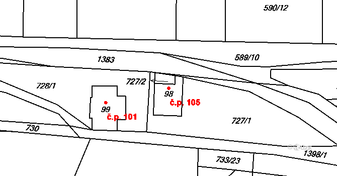 Havlovice 105 na parcele st. 98 v KÚ Havlovice, Katastrální mapa