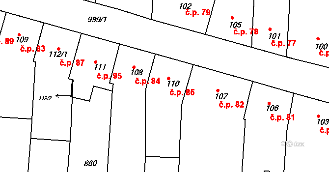 Kroužek 85, Rousínov na parcele st. 110 v KÚ Kroužek, Katastrální mapa