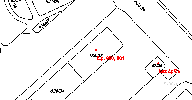Lobzy 800,801, Plzeň na parcele st. 834/33 v KÚ Doubravka, Katastrální mapa
