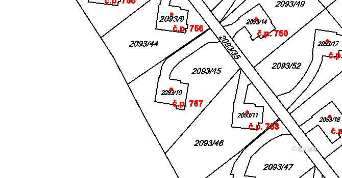 Bludovice 757, Havířov na parcele st. 2093/10 v KÚ Bludovice, Katastrální mapa
