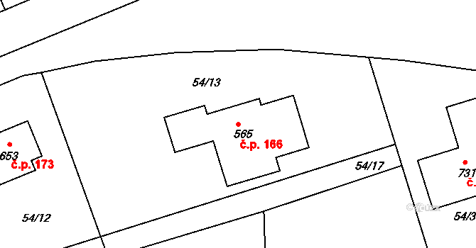 Kvíc 166, Slaný na parcele st. 565 v KÚ Kvíc, Katastrální mapa