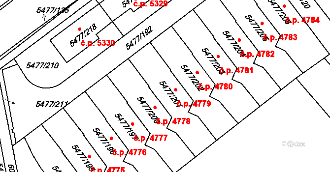 Jihlava 4779 na parcele st. 5477/201 v KÚ Jihlava, Katastrální mapa