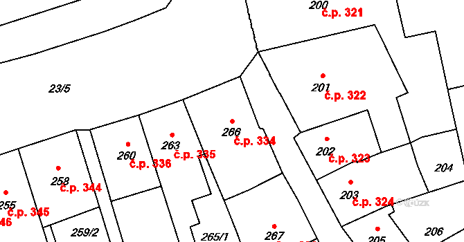 Šluknov 334 na parcele st. 266 v KÚ Šluknov, Katastrální mapa