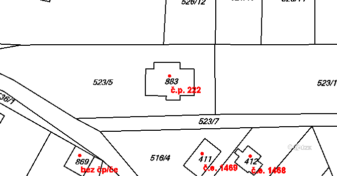 Ládví 222, Kamenice na parcele st. 883 v KÚ Ládví, Katastrální mapa