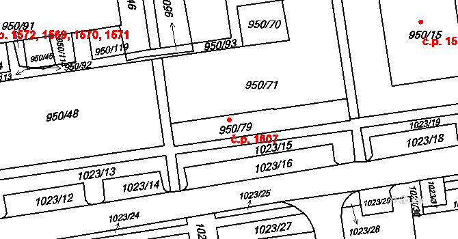 Holešov 1607 na parcele st. 950/79 v KÚ Holešov, Katastrální mapa