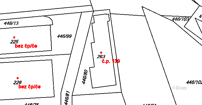 Hybrálec 139 na parcele st. 263 v KÚ Hybrálec, Katastrální mapa