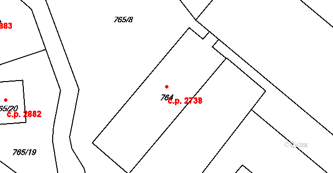 Rožnov pod Radhoštěm 2738 na parcele st. 764 v KÚ Tylovice, Katastrální mapa