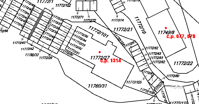 Severní Předměstí 1314, Plzeň na parcele st. 11772/27 v KÚ Plzeň, Katastrální mapa