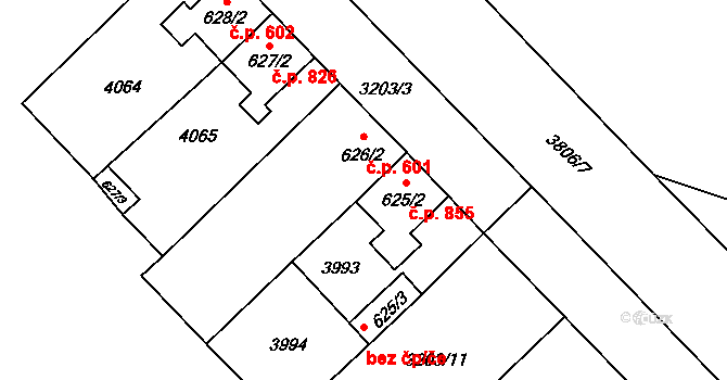 Rakvice 855 na parcele st. 625/2 v KÚ Rakvice, Katastrální mapa