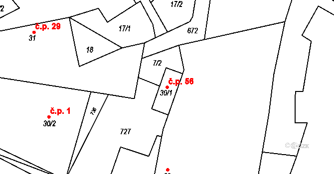 Horní Hbity 56, Jablonná na parcele st. 30/1 v KÚ Horní Hbity, Katastrální mapa