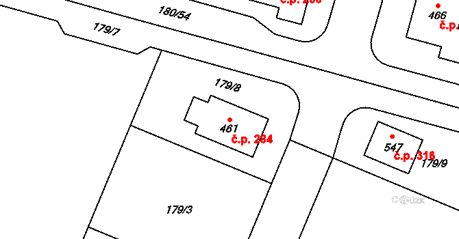 Břilice 284, Třeboň na parcele st. 461 v KÚ Břilice, Katastrální mapa