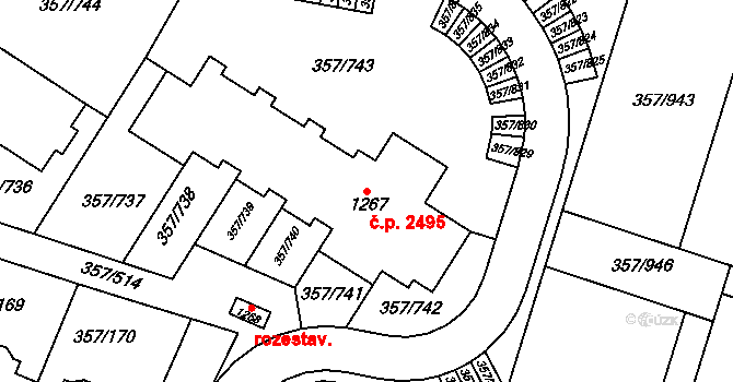Hostivice 2495 na parcele st. 1267 v KÚ Litovice, Katastrální mapa