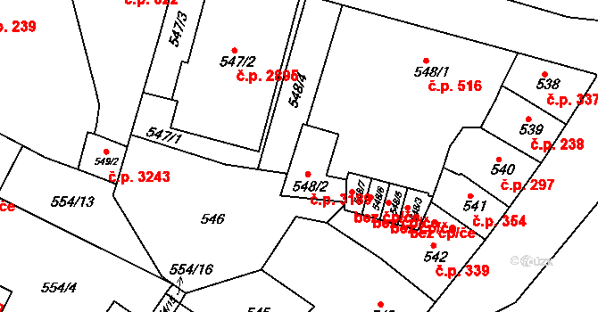 Teplice 3189 na parcele st. 548/2 v KÚ Teplice, Katastrální mapa