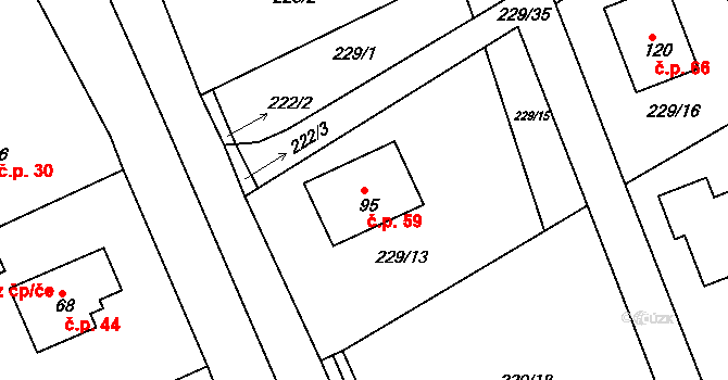 Habrek 59, Ledeč nad Sázavou na parcele st. 95 v KÚ Habrek, Katastrální mapa