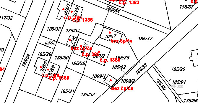 Sezimovo Ústí 1385 na parcele st. 307/2 v KÚ Sezimovo Ústí, Katastrální mapa