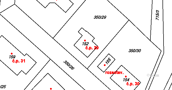 Spělov 29, Dolní Cerekev na parcele st. 152 v KÚ Spělov, Katastrální mapa