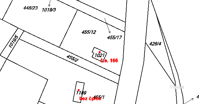 Háje 166, Cheb na parcele st. 1021 v KÚ Háje u Chebu, Katastrální mapa