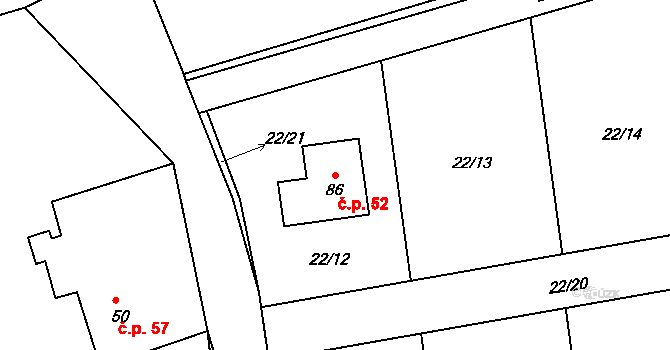 Snopoušovy 52, Dolní Lukavice na parcele st. 86 v KÚ Snopoušovy, Katastrální mapa