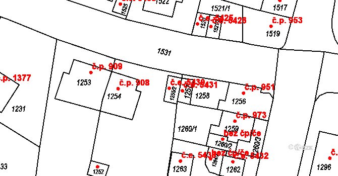 Kadaň 5430 na parcele st. 1255/2 v KÚ Kadaň, Katastrální mapa