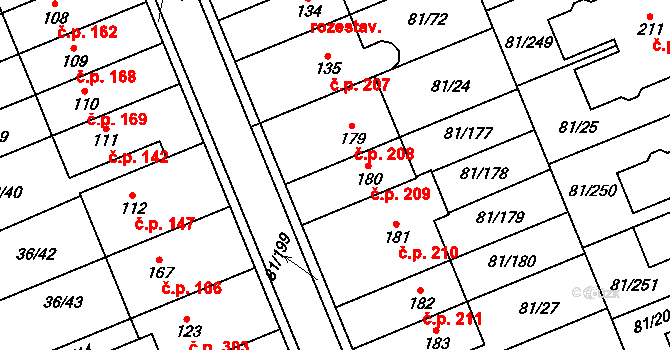 Nupaky 209 na parcele st. 180 v KÚ Nupaky, Katastrální mapa