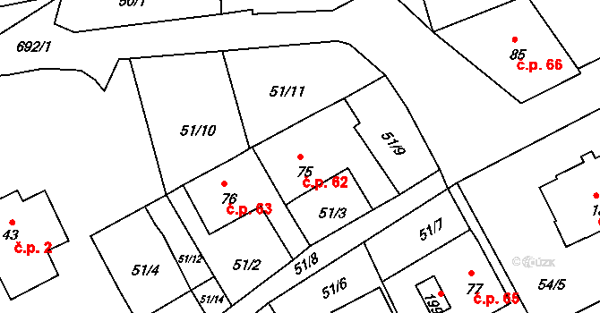 Rašovice 62, Klášterec nad Ohří na parcele st. 75 v KÚ Rašovice u Klášterce nad Ohří, Katastrální mapa