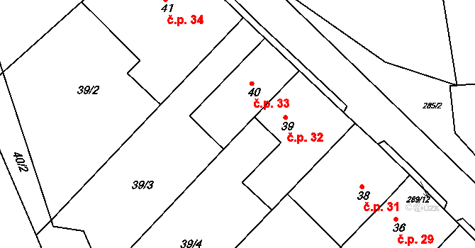 Černvír 33 na parcele st. 40 v KÚ Černvír, Katastrální mapa