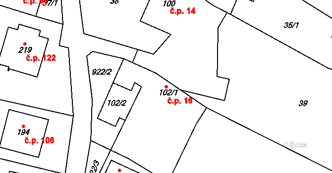 Polichno 16, Luhačovice na parcele st. 102/1 v KÚ Polichno, Katastrální mapa