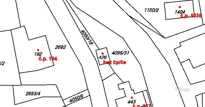 Kozlovice 40309932 na parcele st. 426 v KÚ Kozlovice, Katastrální mapa