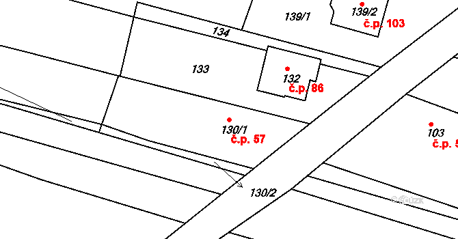 Klečůvka 57, Zlín na parcele st. 130/1 v KÚ Klečůvka, Katastrální mapa
