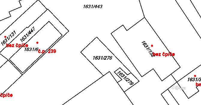 Kladno 42184932 na parcele st. 1631/278 v KÚ Dubí u Kladna, Katastrální mapa