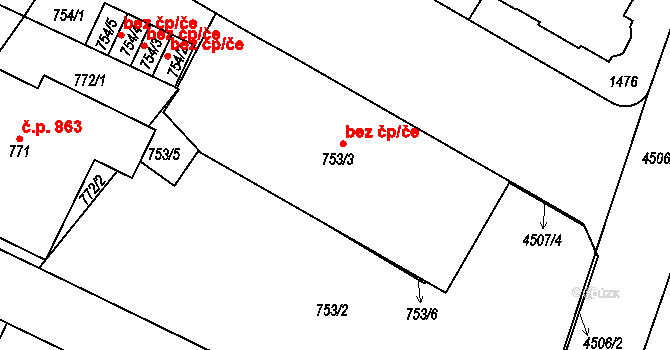 Teplice 42543932 na parcele st. 753/3 v KÚ Teplice, Katastrální mapa