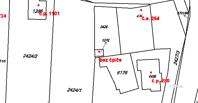 Rožnov pod Radhoštěm 45679932 na parcele st. 1076 v KÚ Rožnov pod Radhoštěm, Katastrální mapa