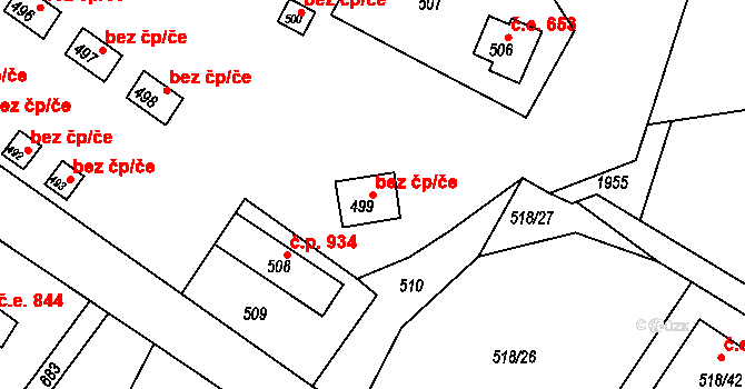 Mostkovice 47658932 na parcele st. 499 v KÚ Stichovice, Katastrální mapa