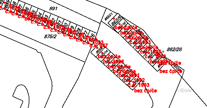 Chomutov 1988 na parcele st. 862/14 v KÚ Chomutov I, Katastrální mapa