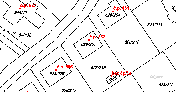 Hamry nad Sázavou 563 na parcele st. 628/257 v KÚ Hamry nad Sázavou, Katastrální mapa