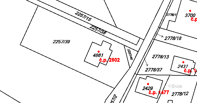 Rožnov pod Radhoštěm 2502 na parcele st. 4861 v KÚ Rožnov pod Radhoštěm, Katastrální mapa