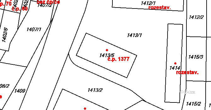 Mohelnice 1377 na parcele st. 1413/5 v KÚ Mohelnice, Katastrální mapa