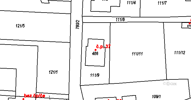 Dolní Chrastava 37, Chrastava na parcele st. 486 v KÚ Dolní Chrastava, Katastrální mapa