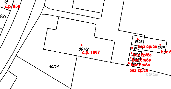 Třešť 1067 na parcele st. 891/2 v KÚ Třešť, Katastrální mapa