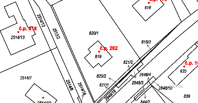 Rapotín 282 na parcele st. 819 v KÚ Rapotín, Katastrální mapa