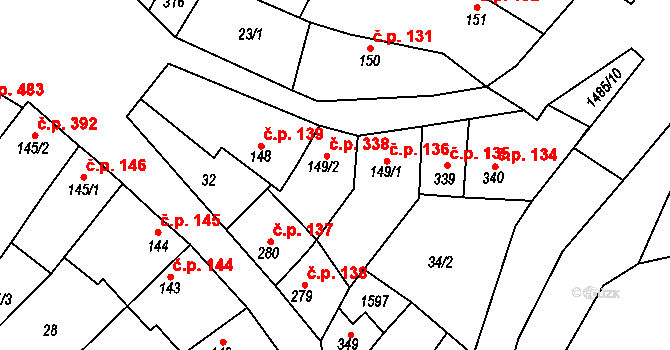 Kostelec nad Labem 338 na parcele st. 149/2 v KÚ Kostelec nad Labem, Katastrální mapa