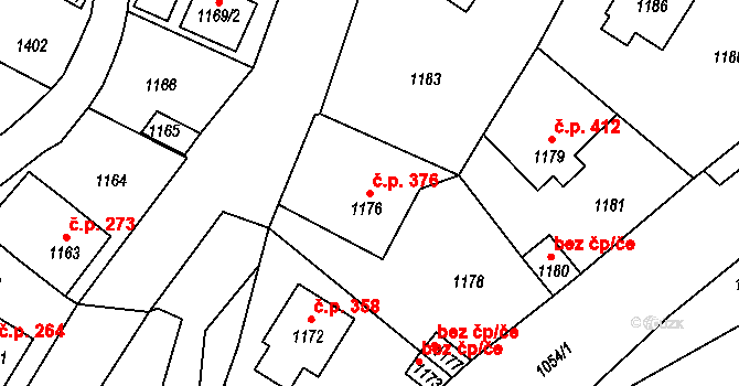 Řevnice 376 na parcele st. 1176 v KÚ Řevnice, Katastrální mapa